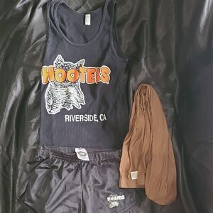 Hooters Black Ribbed Tank Top with Orange Logo